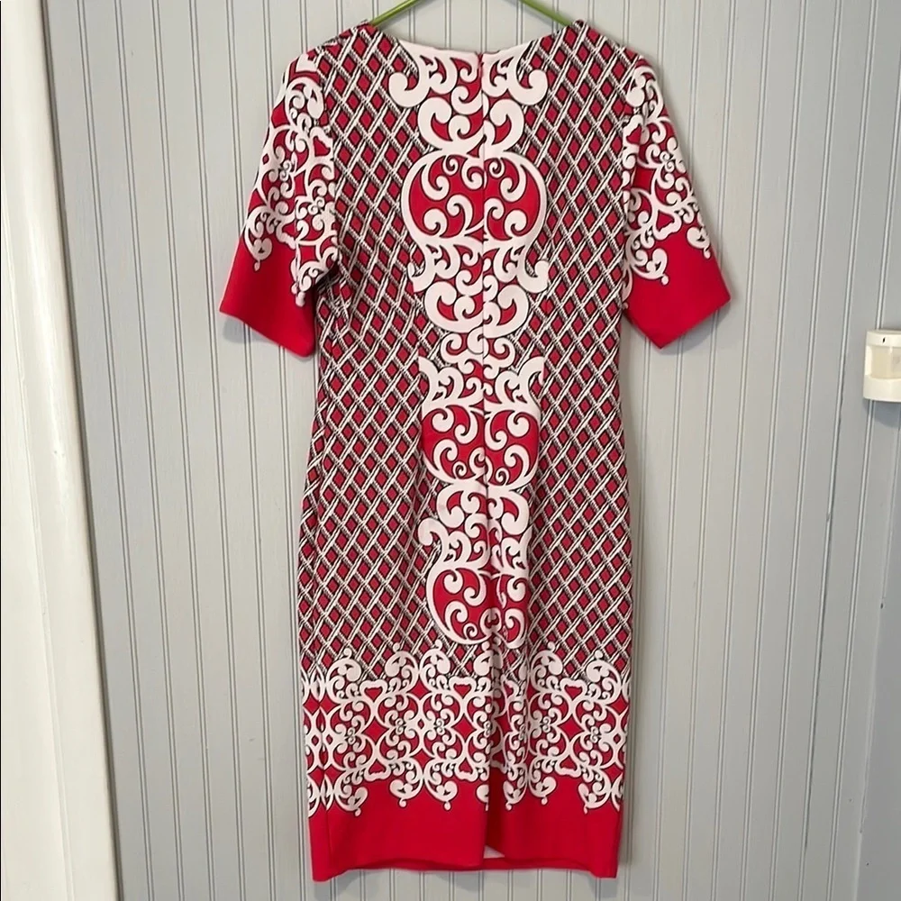 Shelby & Palmer Red and White Pattern Sheath Dress | Size 8